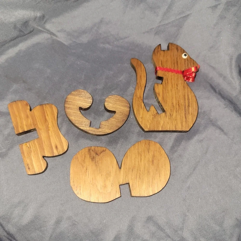 Christmas Mouse Holiday Bow Red Nose Mouse Slit Ear Wood Handmade Puzzle